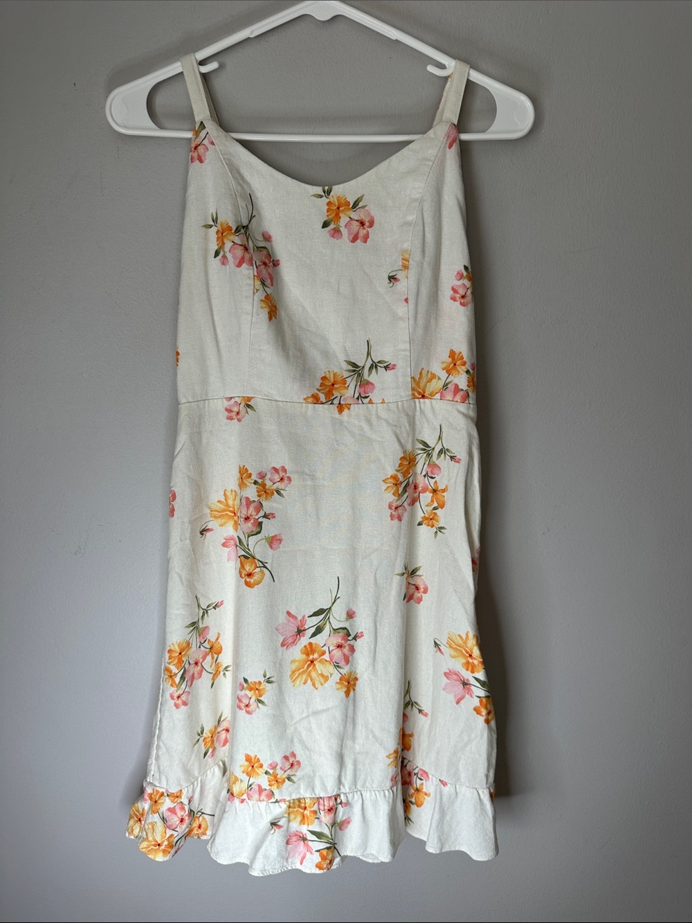 Floral Spaghetti-Strap Sundress in Cream with Pink & Yellow Blossoms size S